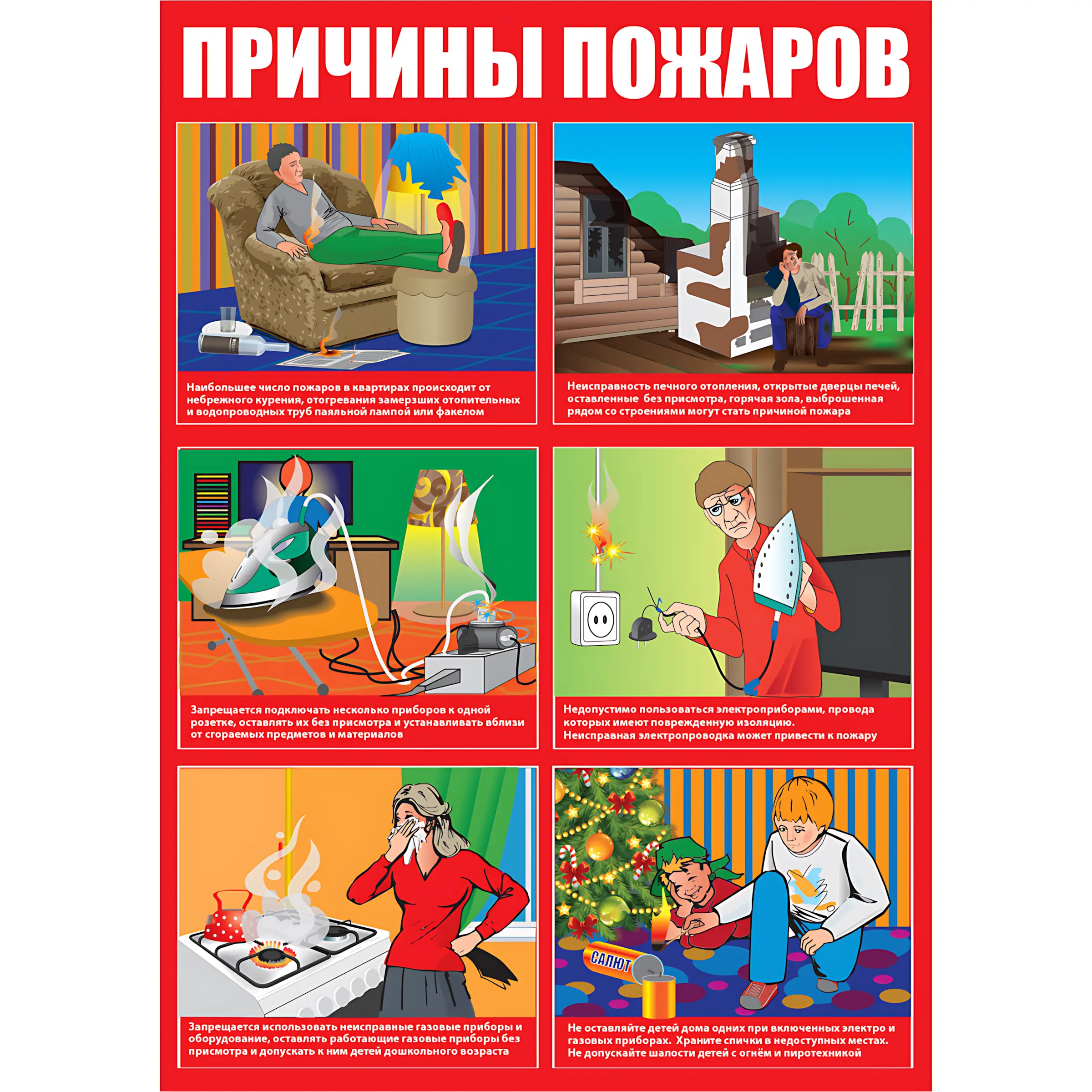 Плакат Причины пожаров — Бумага мелованная 130 гр/м2 ламинированная, 1 лист Плакат Причины пожаров — Бумага мелованная 130 гр/м2 ламинированная, 1 лист
